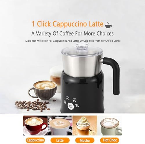 Coffee Milk Frother, Electric Milk Heating Milk Frother with Transparent Visible Cup Lid, Hot and Cold Doubles, Detachable Design, Even and Fine Milk Foam (Silver) - Image 5