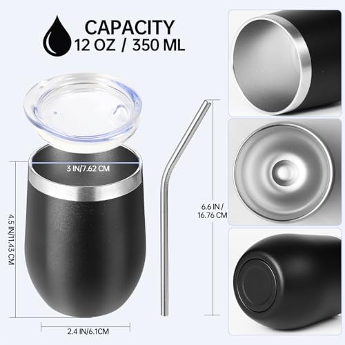 Volhoply 12oz Stainless Steel Wine Tumbler with Lid Bulk 8 Pack,Double Wall Vacuum Stemless Wine Glasses,Reusable Metal Travel Coffe Mug with Straw,Insulated Cups Gifts for Christmas（Assorted,8 Set） - Image 2