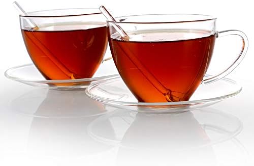 Teabloom Royal Teacup and Saucer Set 2-Pack – 12 OZ/ 350 ML Capacity – Glass Mug Set – Premium Borosilicate Glass – Durable and Heat Resistant - Image 4