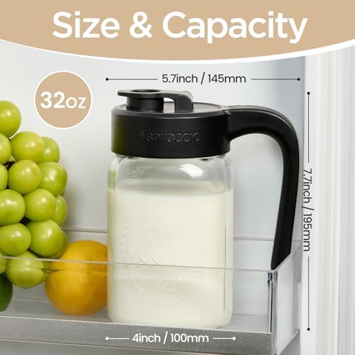 Mason Jar Pitcher, 2 pcs 32 oz (1 quart), Glass Pitcher with Lid - Image 2