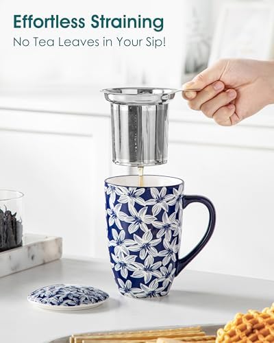 vancasso SELENE Porcelain Tea Mug, 18 oz Porcelain Tea Cup with Infuser and Lid Steeps Loose Leaf Tea, Microwave & Dishwasher Safe, Blossom Cluster - Image 7