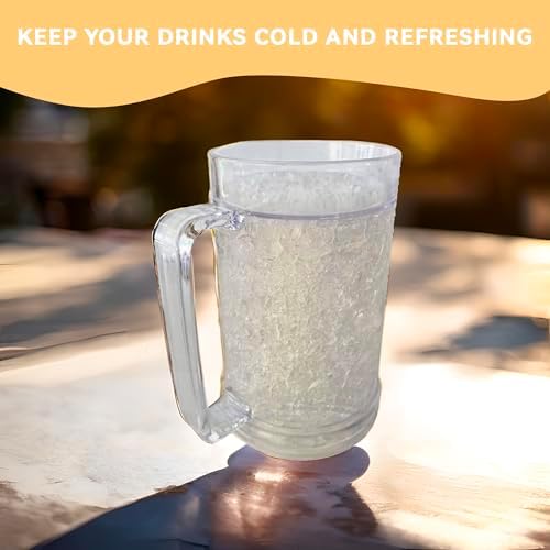 Lily's Home Freezer Beer Mugs with Handles, 16 oz Set of 4 – Clear Frosted Double Wall Insulated Acrylic, Gel-Filled, Break-Resistant for Home Bar, Pool Parties, BBQ & Outdoor - Image 3
