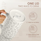 SANDJEST Leopard Tumbler with Handle, Insulated Cup Stainless Steel Travel Mug Cup, Gifts for Women Girl on Birthday Christmas, Cream Leopard, 40oz - Image 5