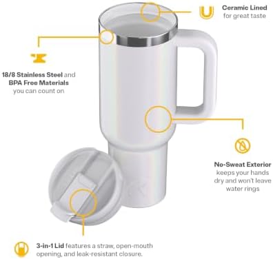 RTIC 40oz Road Trip Tumbler, Insulated, Ceramic Lined, White Glitter - Image 3