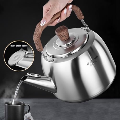 Food Grade 316 Stainless Steel Brushed Satin Teapot, Whistling Heavy Duty Tea Pot, Hot Water Fast to Boil, Seamless Bottom, Suitable for All Heat Sources(6L) - Image 5