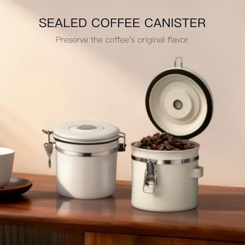 MEGAWISE Coffee Canister, 2.8L Airtight Stainless Steel Coffee Container with CO2 Valve, Date Tracker, Locking Lid, 304 Inner Bowl for Coffee Beans, Grounds, Tea, Sugar, Cream White - Image 3