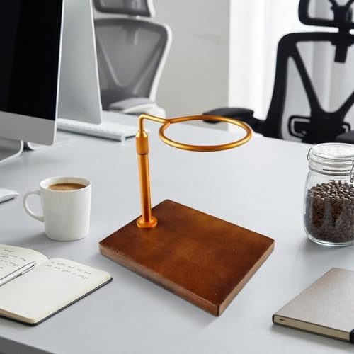 Coffee Dripper Stand Portable Hand Brewer Pour Over Coffee Maker Holder Wooden Alloy Base Suitable for Home, Gold - Image 5