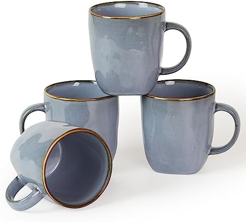 famiware Coffee Mugs Set of 4, Ocean Square 13oz Coffee Cup Set with Handle by Famiware