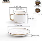 Agyiuns Tea Cups and Saucers with Gold Trim, 6.7oz White Porcelain Coffee Cups Set of 4 for Latte, Tea(white and gold) - Image 4