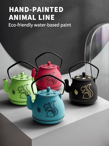 Toptier Teapot with Removable Infuser, Cast Iron Tea Kettle Stovetop Safe, Squirrel Design Tea Pot Coated with Enameled Interior for 32 Ounce (950 ml), Blue - Image 3