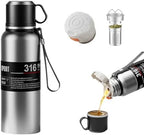 Stainless steel Vacuum Thermoses Bottle With Tea Infuser & Cup,Double Layer Insulated Coffee Bottles for Hot and Cold Drink Water Flask (Silver, 1360ML) by Unknown