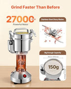 VEVOR Electric Grain Mill Grinder, 150g Commercial Spice Grinders, High Speed 850W Stainless Steel Pulverizer Powder Machine, for Dry Grains, Spices, Cereals, Coffee, Corn & Pepper, Straight Type - Image 4