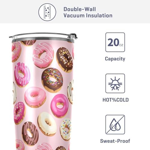 Sweet Donuts Insulated Tumbler Coffee Mug Double Wall Vacuum Travel Mug with Straw and Lid Stainless Steel 20 oz - Image 4