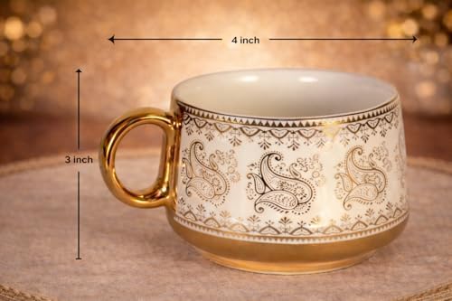 Porcelain 6 Piece Tea Cup Set, Aesthetic Classic Teaware Set for Home, Kitchen Decor & Gifting (Gold Leaf) tea set cup - Image 3