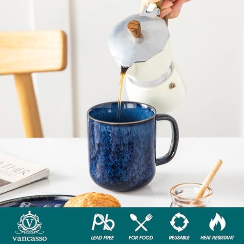 vancasso STARRY Coffee Mugs Set, 16 oz Ceramic Coffee Cups for Americano Hot Tea Iced Coffee Cold Brew Cocoa Milk Stoneware Mugs Set of 6, Dishwasher & Microwave Safe, Blue - Image 4