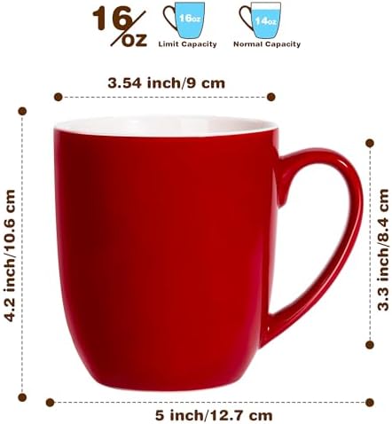Large Ceramic Coffee Mugs Set of 6 16oz(475ml) Tea Cups Idea Gifts Red - Image 2