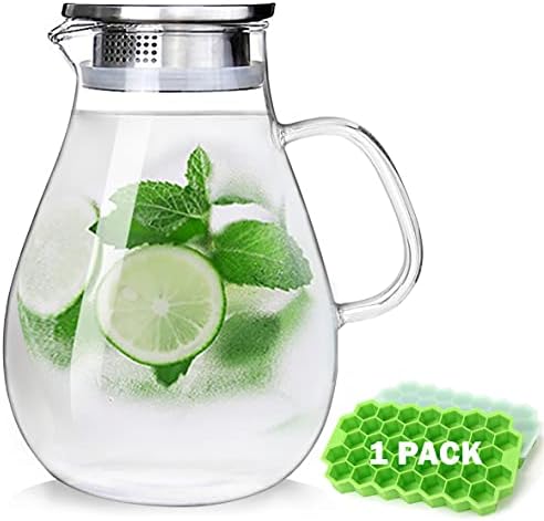 88OZ Glass pitcher with lid and Spout，High Heat Resistance Pitcher water jug for Hot/Cold Water & Iced Tea Wine Coffee Milk and Juice Beverage Carafe with Ice Tray (2.6L) by abdodar