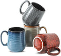 HASENSE Coffee Mugs Set of 4, 15 Oz Stoneware Coffee Cups with Large Handle, Colorful Rustic Mug Set for Coffee, Tea, Coco, Latte, Dishwasher and Microwave Safe by Hasense
