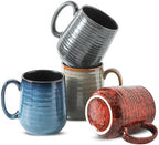 HASENSE Coffee Mugs Set of 4, 15 Oz Stoneware Coffee Cups with Large Handle, Colorful Rustic Mug Set for Coffee, Tea, Coco, Latte, Dishwasher and Microwave Safe by Hasense
