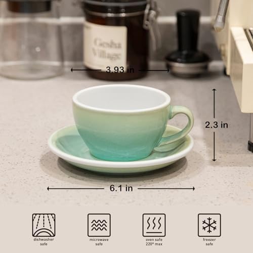 Loveramics Coffee Cup Ceramic, 8 oz Latte Art Cup with Saucer for Cappuccino, Tea, Espresso, Thick - walled stoneware Cappuccino mug Set for Cafe and Barista - Potters Colours (Basil, 8OZ) - Image 5