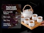 Japanese Tea Set, White Porcelain tea set with 1 Teapot(23 oz/660ml), 6 Tea cups(5.3 oz/150ml), 1 Tea Tray, Golden plum blossom relief, Asian tea sets for adults (Golden plum-White) - Image 6