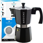 GROSCHE Milano Stovetop Espresso Maker Moka pot 9 espresso Cup - 15.2 oz, Black and 3 Replacement Seals Gaskets Bundle Stove top coffee maker Moka Italian espresso coffee maker and replacement gaskets by GROSCHE