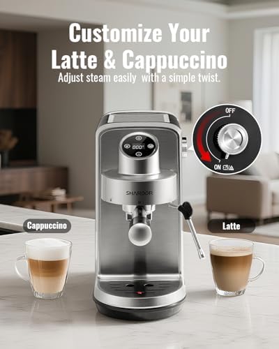 SHARDOR 20 Bar Espresso Machine, Touchscreen Expresso Coffee Machines with Steam Milk Frother for Home, Espresso Coffee Maker for Cappuccino, Latte, 40oz Removable Water Tank, Silver & Black - Image 3
