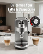 SHARDOR 20 Bar Espresso Machine, Touchscreen Expresso Coffee Machines with Steam Milk Frother for Home, Espresso Coffee Maker for Cappuccino, Latte, 40oz Removable Water Tank, Silver & Black - Image 3