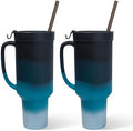 Silipint 64oz Silicone Tumbler with Handle Flip Lid and Straw - BPA-Free Non-Toxic Freezer Microwave Dishwasher Safe Tumbler - Perfect for Tea Smoothies Pack of 2 Moon Beam by Silipint
