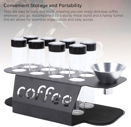 Single Dose Coffee Bean Storage Tubes Set, Transparent Glass 8pcs Dosing Tubes with One Way Exhaust Valve Stand Funnel, Coffee Bean Cellars for Tea Leaves, Nuts - Image 3