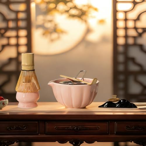 6-Piece Matcha Set Kit, Japanese Matcha Tea Making Set with Ceramic Matcha Bowl, Whisk, Scoop, Sifter, Whisk Holder & Brush, Matcha Starter Kit for Beginners and Tea Enthusiasts, Pink - Image 2