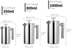 OMANA Cafetiere 350ml/800ml/1000ml Stainless Steel French Press Coffee Maker - Double Walled Insulated Coffee Maker Pot for Home and Office (800ml), FCP01 - Image 3