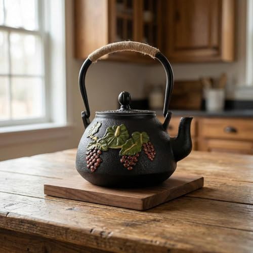 Cast Iron Teapot with Infuser,Japanese Tetsubin Tea Kettle with Bamboo Pattern,Stovetop Safe Boiling Water Kettle,1.2L Fully Enameled Interior Teapot for Loose Tea and Camping - Image 5