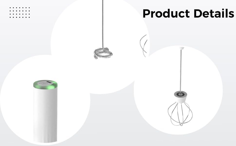 Rechargeable Milk Frother with Stand, 1500 mAh Battery, 6500 RPM Electric Drink Mixer, Stainless Steel Whisks, Type-C Charge, 400 Second Runtime, Handheld Frother for Latte, Coffee, Cappuccino - Image 5
