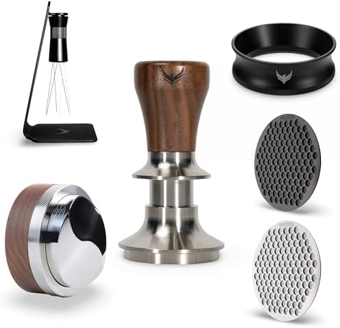 58mm Tamper Kit Includes Espresso Distributor, Calibrated Coffee Tamper, Magnetic Portafilter Funnel, WDT Tool and 2pcs Puck Screen Set Premium Espresso Accessory Kit by KNODOS