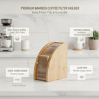 Coffee Filter Storage Box, Natural Bamboo Wood Holder for Cone or Basket Filters, Compact Kitchen Counter Organizer - Image 4