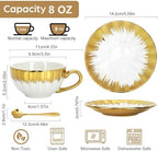 Cappuccino Cups with Saucers, 7.5 oz Ceramic Espresso Cup Set of 4 - Image 2