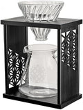 HARIO Drip Stand Set, Asanoha pattern (Hemp Leaves), Practical Capacity, 20.3 fl oz (600 ml), V60 Dripper Server, Includes 40 Dedicated Papers, For 1-4 People (Black) by Hario