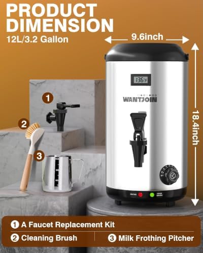 WantJoin Insulated Beverage Dispenser Stainless Steel Silver 3.2Gal-Heating - Image 7
