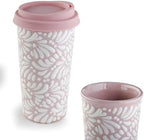 Handcrafted Talavera Ceramic Travel Mug with Silicone Lid, 16 oz, 6.5 Inch Tall, Mexican Embossed Pottery Coffee Tumbler – Artisan Texture & Relief Design (Frosted Rose Quartz) - Image 4