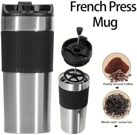 Portable Coffee Maker French Press Insulated Mug With Double Walled Insulated Vacuum Coffee Tea Mug For Travel Outdoor(Army Green) - Image 2