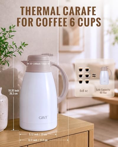GiNT Thermal Coffee Carafe 51 Oz, Stainless Steel Insulated Beverage Server with Easy-Clean Detachable Lid, Leak-Proof One-Hand Pour Large Dispenser for Hot Drinks and Coffee Pot for Home Office - Image 4