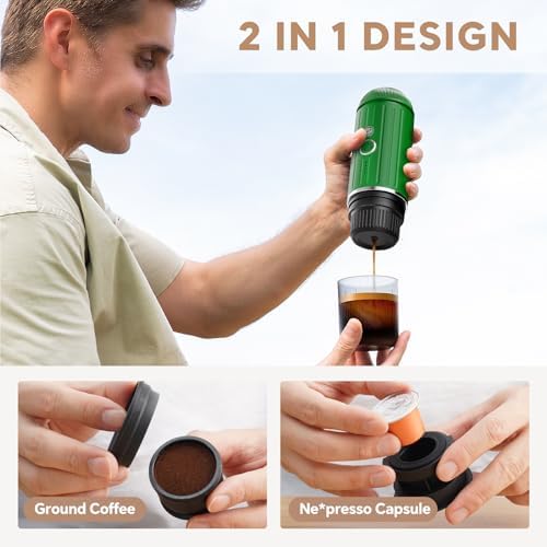i Cafilas 2-in-1 Portable Espresso Maker For Nespresso Pod＆Ground,Green - Image 3