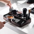 Wood Grain Espresso Tamper Mat Station 51mm 53mm 58mm Portafilter, Non-Slip Silicone Coffee Tamping Base with Card Slot, Walnut - Image 2