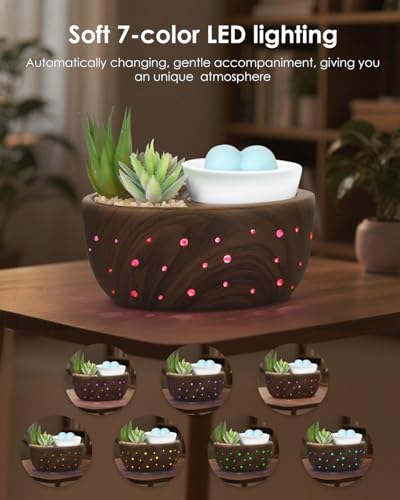 Ceramic Wax Melt Warmer with Japanese Design, 4-in-1 Electric Wax Warmer with PTC Heating Plate and 7-Color LED Lights, Succulent Bowl for Wax Melting, Oil Diffusion, Home Office Spa - Image 3