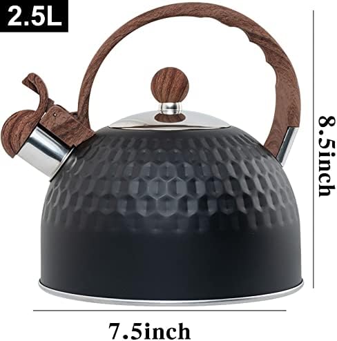 Vilihkc Whistling Stainless Steel Tea Kettle with Wood Grain Anti Heat Handle,2.6 Quart/2.5 Liter Stainless Steel Tea Kettles,Loud Whistling for Tea,Coffee,Gas Electric Applicable - Image 2