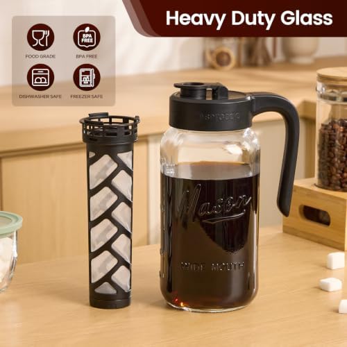 Cold Brew Coffee Maker Glass, 2 pcs 64 oz Mason Jar Pitcher - Image 5