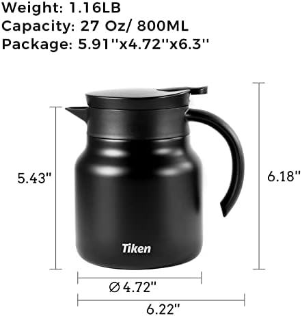 Tiken Coffee Server, 800ML (27 Oz) Thermal Coffee Carafe, Stainless Steel Insulated Vacuum Coffee Carafes For Keeping Hot - Matte Black - Image 3