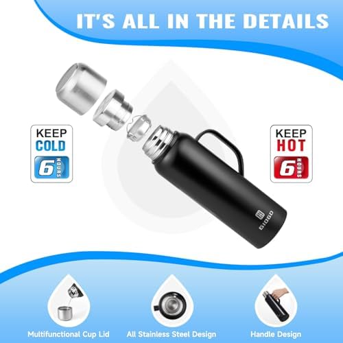 Insulated Vacuum Thermo Bottle 1500ml/50.7oz with Cup Stainless Steel Coffee Bottles for Hot and Cold Drink Water Flask.(Silver, with Handle, 1500ml) - Image 3