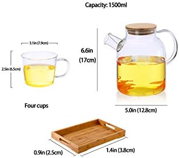 Glass Tea Pot for Loose Tea,Clear Teapots with Removable Filter Spout for Tea Coffee Lemonade and Ice Teapot,Teapot + Four Cups - Image 2